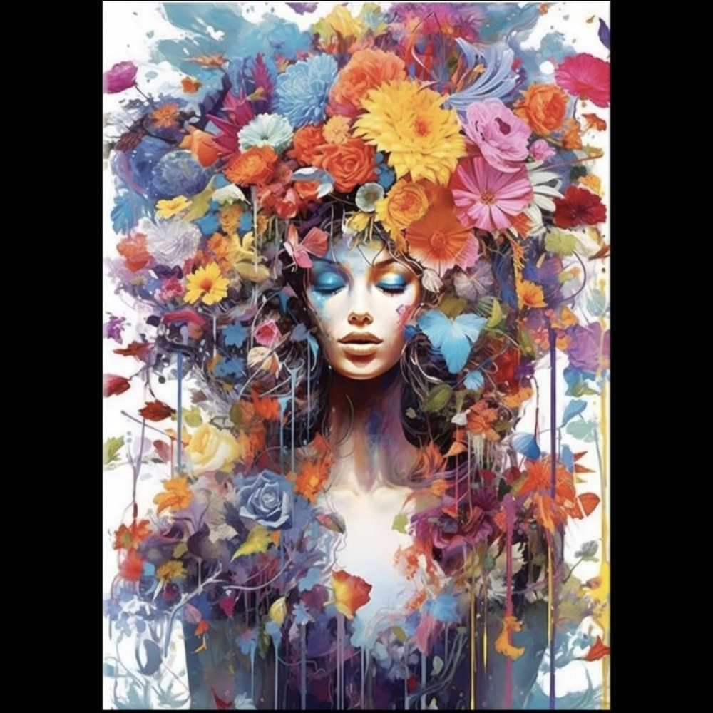 Bold Colorful Flower Lady 5D Diamond Painting Kit New